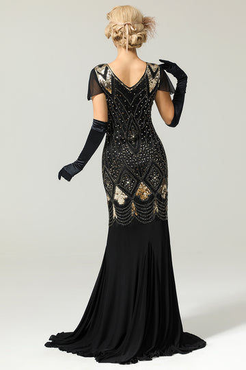 Robe Noire Années 1920 Sirène avec Paillettes